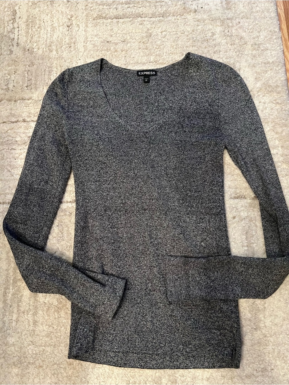 Express Women's Charcoal Gray V-Neck Knit Sweater